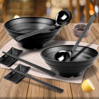 Lonely High Heels set zdjela za ramen 2 komada 1020 ml, crni japanski set zdjela 24 cm sa štapićima, žlicom i posudicom za umak za juhu, salatu, tjesteninu i sushi 6