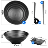 Lonely High Heels set zdjela za ramen 2 komada 1020 ml, crni japanski set zdjela 24 cm sa štapićima, žlicom i posudicom za umak za juhu, salatu, tjesteninu i sushi 3