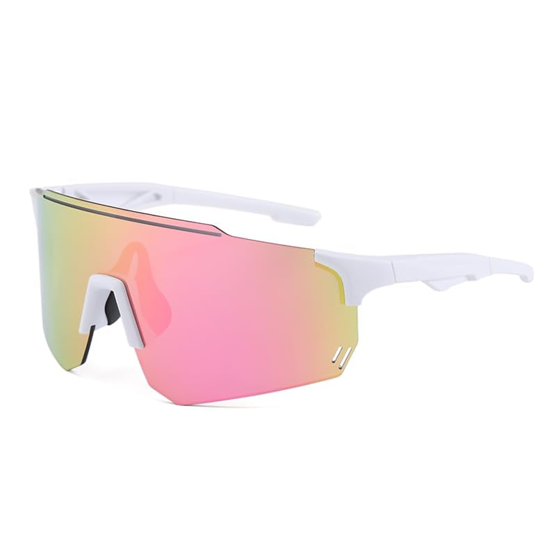Ochelari de soare sport pentru ciclism Long Keeper, protecție UV400, pentru femei și bărbați, alb-roz