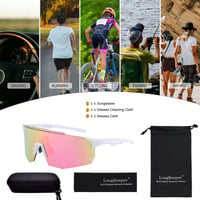 Ochelari de soare sport pentru ciclism Long Keeper, protecție UV400, pentru femei și bărbați, alb-roz 6