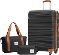 LONG VACATION 4 részes ABS kemény bőrönd szett TSA zárral és forgó kerekekkel - 28 Inch Luggage Set, 2-Black/Brown 1