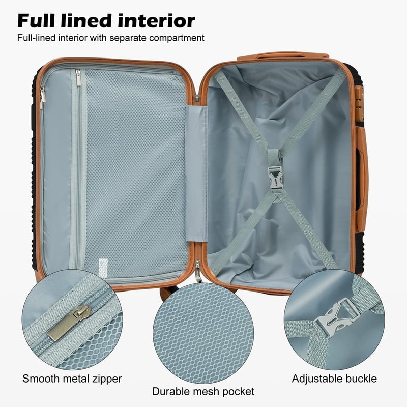 LONG VACATION 4 részes ABS kemény bőrönd szett TSA zárral és forgó kerekekkel - 28 Inch Luggage Set, 2-Black/Brown