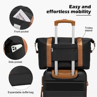 LONG VACATION 4 részes ABS kemény bőrönd szett TSA zárral és forgó kerekekkel - 28 Inch Luggage Set, 2-Black/Brown 4