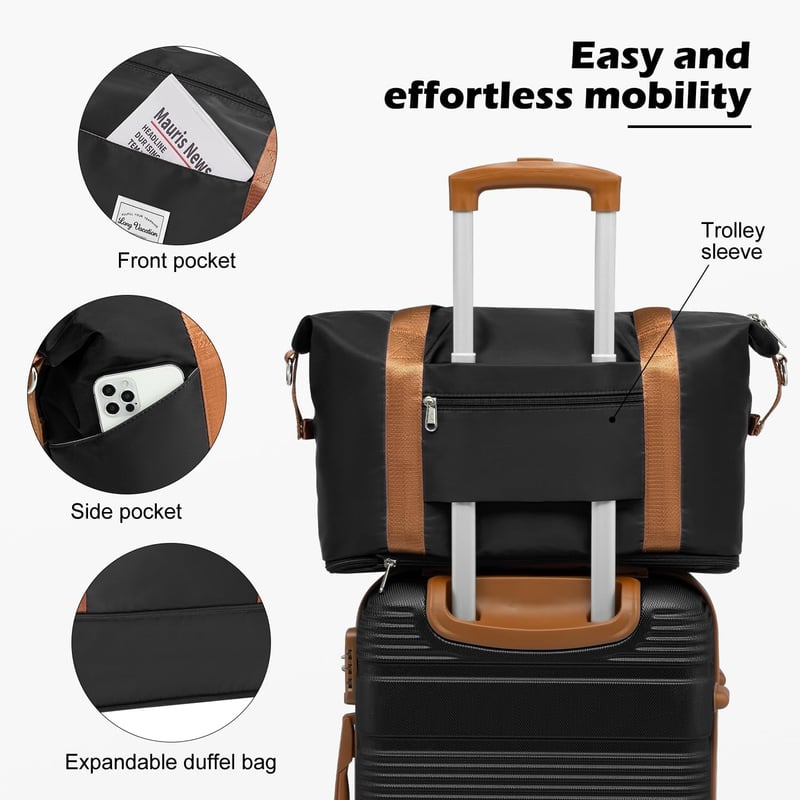 LONG VACATION 4 részes ABS kemény bőrönd szett TSA zárral és forgó kerekekkel - 28 Inch Luggage Set, 2-Black/Brown