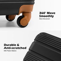 LONG VACATION 4 részes ABS kemény bőrönd szett TSA zárral és forgó kerekekkel - 28 Inch Luggage Set, 2-Black/Brown 2