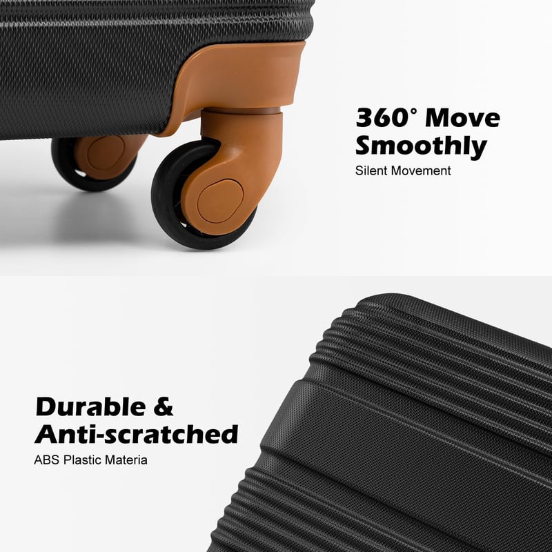 LONG VACATION 4 részes ABS kemény bőrönd szett TSA zárral és forgó kerekekkel - 28 Inch Luggage Set, 2-Black/Brown