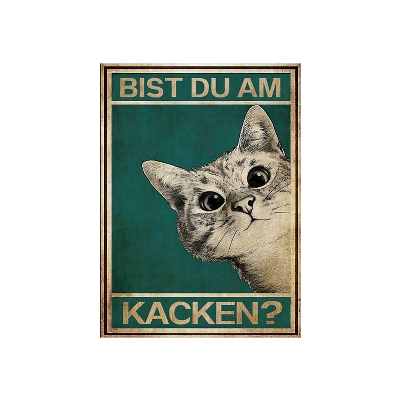 Retro plagát s mačkou LongZYU na stenu do kúpeľne - 32x23 cm