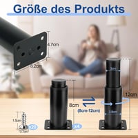 LONHCHI 4 db állítható bútorláb fekete fém 8-12 cm, magasság 12 cm-ig, csavarok 20 db kanapéágyhoz és szekrényhez 2