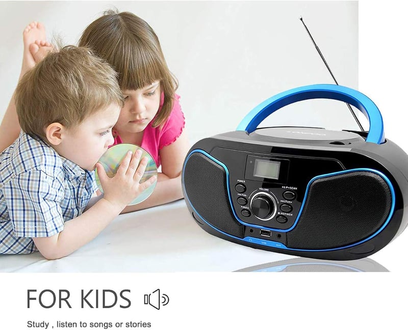 LONPOO Hordozható CD Lejátszó Bluetooth Rádió USB Stereo Boombox