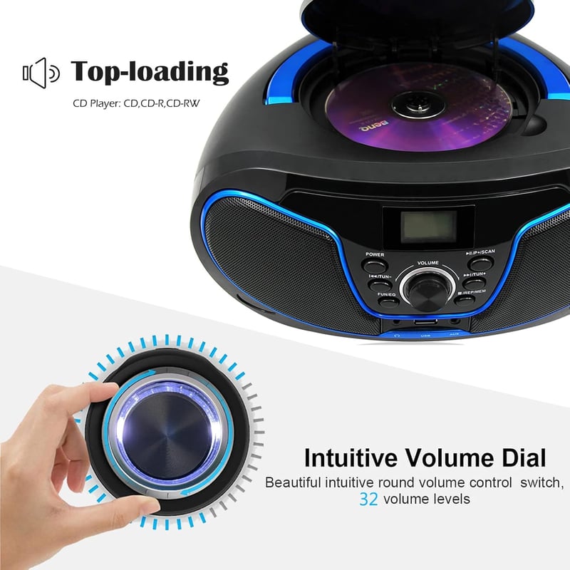 LONPOO Hordozható CD Lejátszó Bluetooth Rádió USB Stereo Boombox