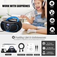 LONPOO Hordozható CD Lejátszó Bluetooth Rádió USB Stereo Boombox 8