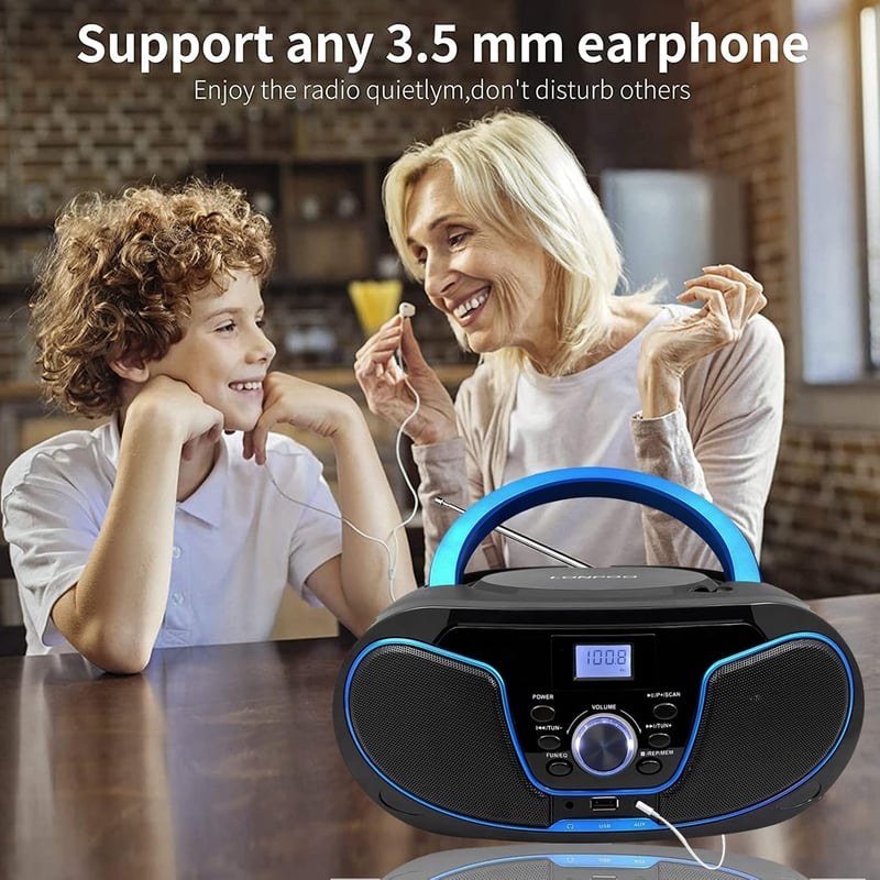 LONPOO Hordozható CD Lejátszó Bluetooth Rádió USB Stereo Boombox