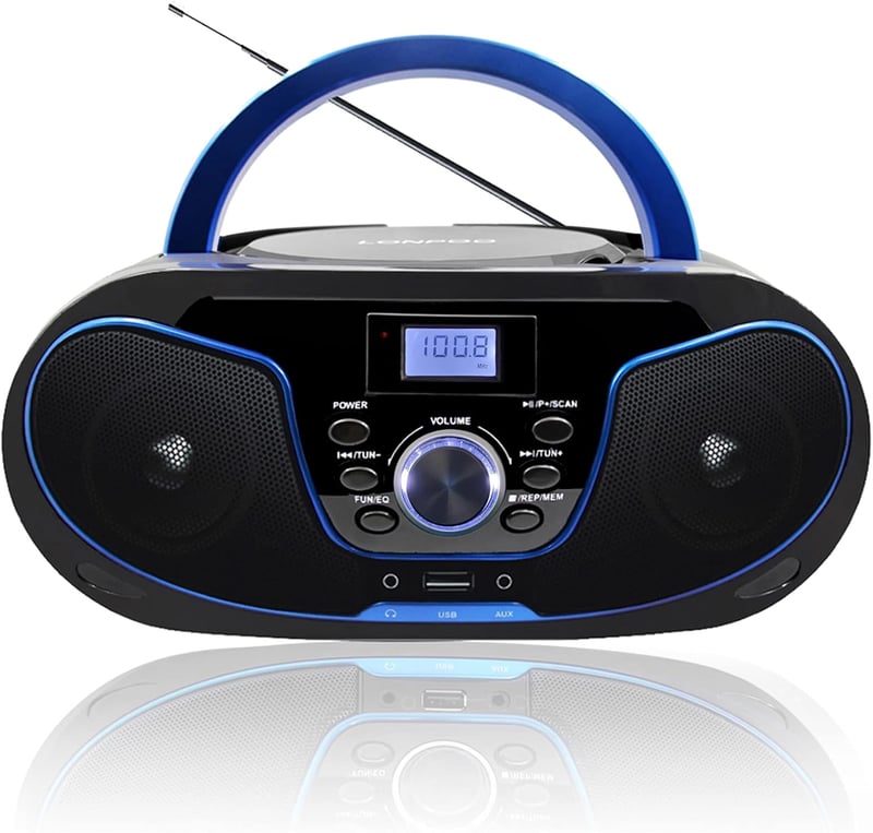 LONPOO Hordozható CD Lejátszó Bluetooth Rádió USB Stereo Boombox