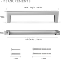 LONTAN 2 db ezüst konyhai bútor fogantyú 128mm fiók húzófogantyú rozsdamentes acél - Bohrlochabstand: 128mm, Silver, Pack of 2 3