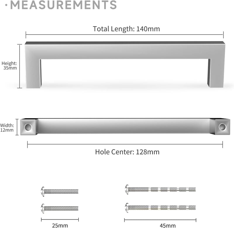 LONTAN 2 db ezüst konyhai bútor fogantyú 128mm fiók húzófogantyú rozsdamentes acél - Bohrlochabstand: 128mm, Silver, Pack of 2