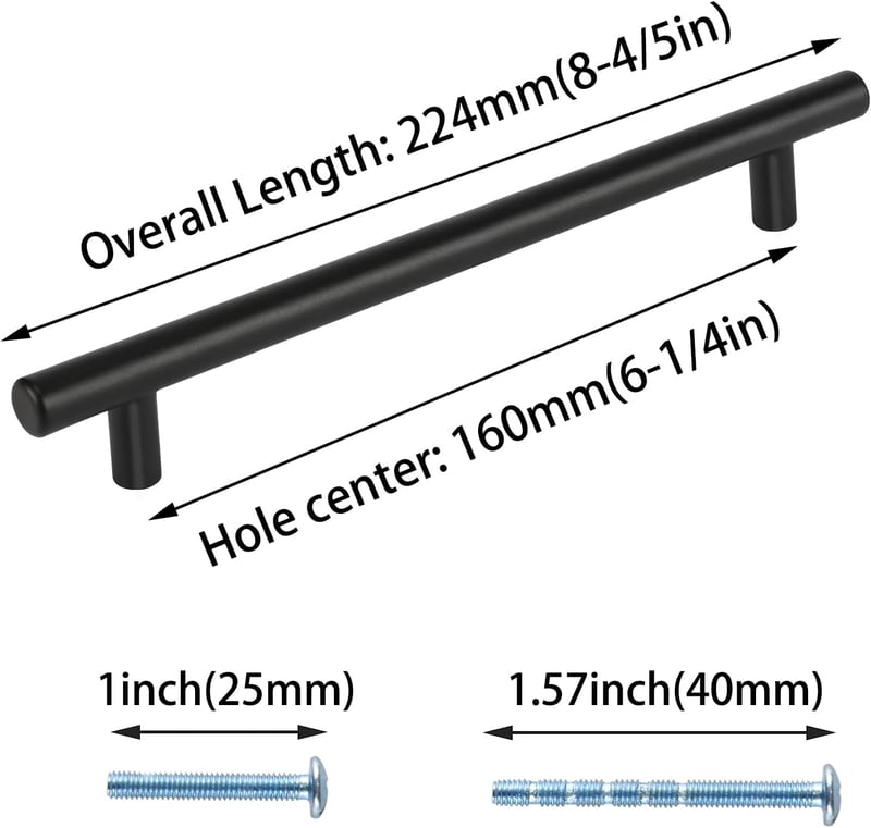 LONTAN 64mm Fekete Bútor Fogantyú Rozsdamentes Acél Konyha Fürdőszoba 10db - BA: 160mm, 10