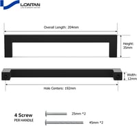 LONTAN Fekete Bútor Fogantyú 192mm Lyukközépség Rozsdamentes Acél 2db - Bohrlochabstand: 192mm, Black, Pack of 2 2