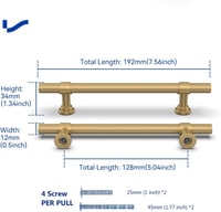 LONTON Pack of 10 Cabinet Handles, Gold Furniture Handles, 128 mm, Hole Spacing, Kitchen Handles for Kitchen Cabinets, Cabinet Door Handles, Furniture Handles, Brass Drawer Handles - Hole spacing: 12.8 cm, Gold, Pack of 10 2