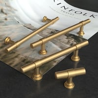 LONTON Pack of 10 Cabinet Handles, Gold Furniture Handles, 128 mm, Hole Spacing, Kitchen Handles for Kitchen Cabinets, Cabinet Door Handles, Furniture Handles, Brass Drawer Handles - Hole spacing: 12.8 cm, Gold, Pack of 10 3