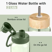 Sklenená fľaša na vodu LOOFORE so slamkou, 2 viečkami a silikónovou ochranou – 1000 ml 2