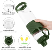 Sklenená fľaša na vodu LOOFORE so slamkou, 2 viečkami a silikónovou ochranou – 1000 ml 3