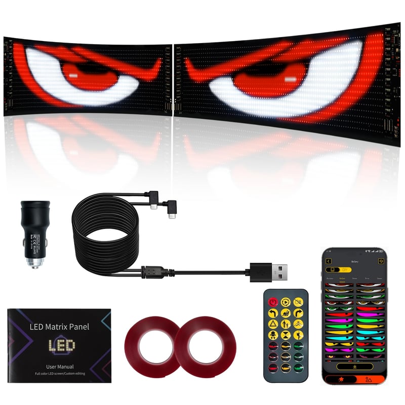 Looklight LED „diabolské oči” pre nákladné autá a osobné automobily, programovateľné, s Bluetooth a diaľkovým ovládaním, 12x59,5 cm, 2 ks