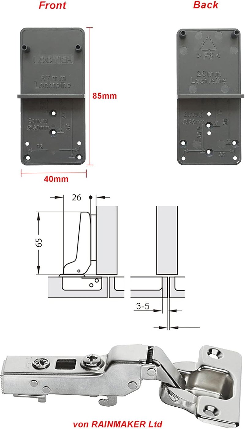 LOOTICH 35mm Soft Close Ajtópánt Hidraulikus Csuklópánt Konyha Szekrény 110° - 2db