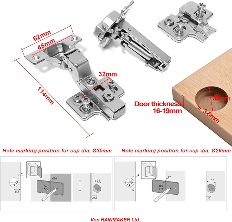 LOOTICH 35mm Soft Close Ajtópánt Hidraulikus Csuklópánt Konyha Szekrény 110° - 2db