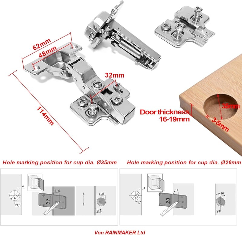 LOOTICH 35mm Soft Close Ajtópánt Hidraulikus Csuklópánt Konyha Szekrény 110° - 2db