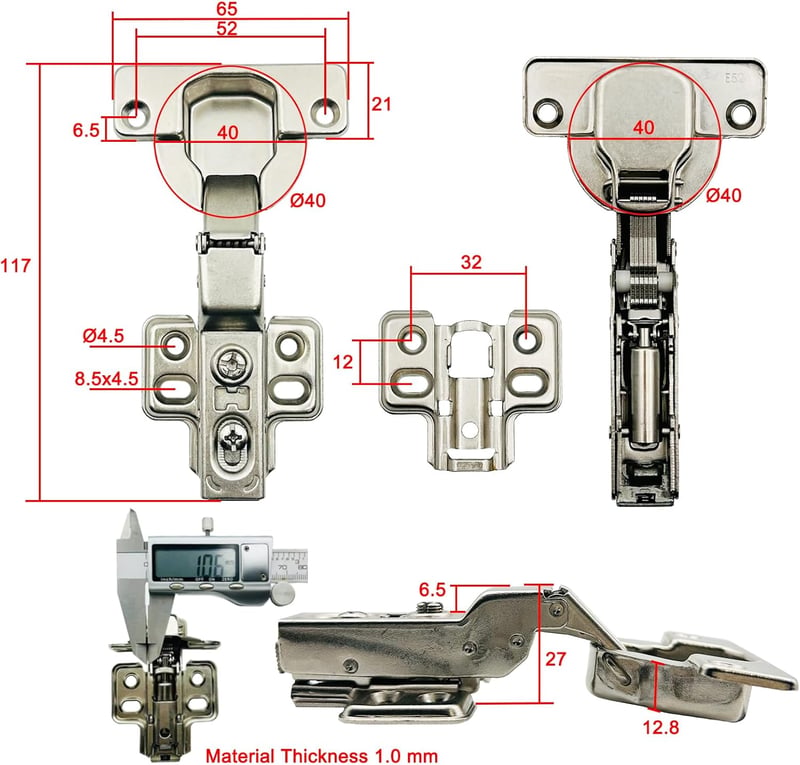 LOOTICH 95 fokos hidraulikus ajtópánt 40mm csillapítással, nehéz ajtóhoz, bútor