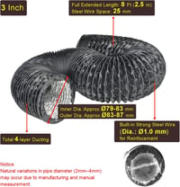 LOOTICH Alumínium Flexibilis Légcsatorna 79mm x 2.5m - Fekete Szellőztető Cső HVAC Rendszerekhez, Fürdőszobához, Konyhához, Üvegházhoz 2