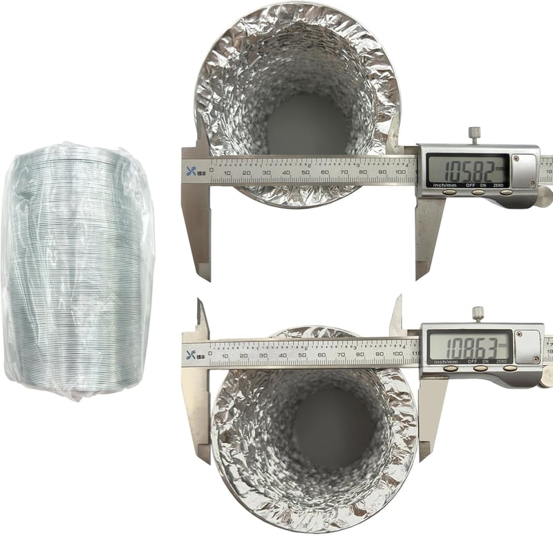 Lootich Alumínium Flexibilis Szellőzőcső 102mm x 2,5m - Légkondicionáláshoz, Fürdőszobához, Konyhához - Ezüst Légtechnikai Cső HVAC Rendszer