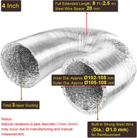 Lootich Alumínium Flexibilis Szellőzőcső 102mm x 2,5m - Légkondicionáláshoz, Fürdőszobához, Konyhához - Ezüst Légtechnikai Cső HVAC Rendszer 3