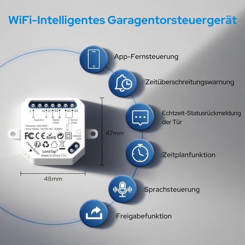 LoraTap WiFi Okos Garázskapu Nyitó és Vezérlő - Reed Szenzoros Relé Modul, Smart Life/Tuya App, Alexa Hangvezérlés, 15 Perces Telepítés