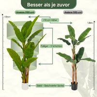 Loreviessa 180 cm nagy műbanánfa, real touch banánpálma dísznövény beltérre nappaliba és irodába, kisállatbarát 5