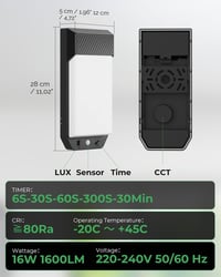 LOTMOS 2 ks Vonkajšie nástenné svietidlo so snímačom pohybu, 3 teploty farieb 3000K/4000K/6500K, 16W, vodoodolnosť IP65, s časovačom, 28x12x5 cm, na terasu 3