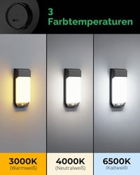 LOTMOS 2 ks Vonkajšie nástenné svietidlo so snímačom pohybu, 3 teploty farieb 3000K/4000K/6500K, 16W, vodoodolnosť IP65, s časovačom, 28x12x5 cm, na terasu 2