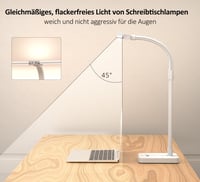 LOTTBUTY Stolová LED lampa s dvojitou hlavou, stmievateľná, 24 W, 80 cm, biela, kancelárska lampa na husom krku s držiakom na telefón, denné svetlo 6