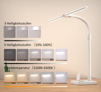 LOTTBUTY Stolová LED lampa s dvojitou hlavou, stmievateľná, 24 W, 80 cm, biela, kancelárska lampa na husom krku s držiakom na telefón, denné svetlo 3