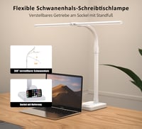 LOTTBUTY Stolová LED lampa s dvojitou hlavou, stmievateľná, 24 W, 80 cm, biela, kancelárska lampa na husom krku s držiakom na telefón, denné svetlo 5