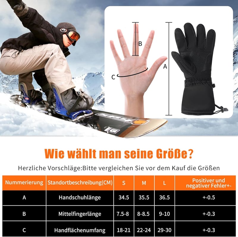 LOTTBUTY Mănuși Încălzite 7.4V cu Acumulator, Impermeabile, de Iarnă, pentru Motocicletă, Schi, Ciclism și Drumeții