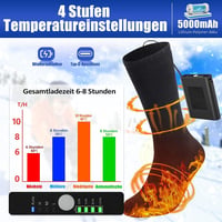 LOTTBUTY Fűthető Zokni 5000mAh Akkumulátorral, 4 Hőfokozatú Elektromos Melegítő Zokni Férfi Női Téli Outdoor Túrázás 4