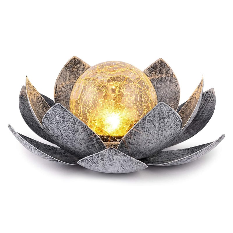 Solárna LED lampa do záhrady Lotus - Dekoratívny kovový lotosový kvet s praskajúcou sklenenou guľou