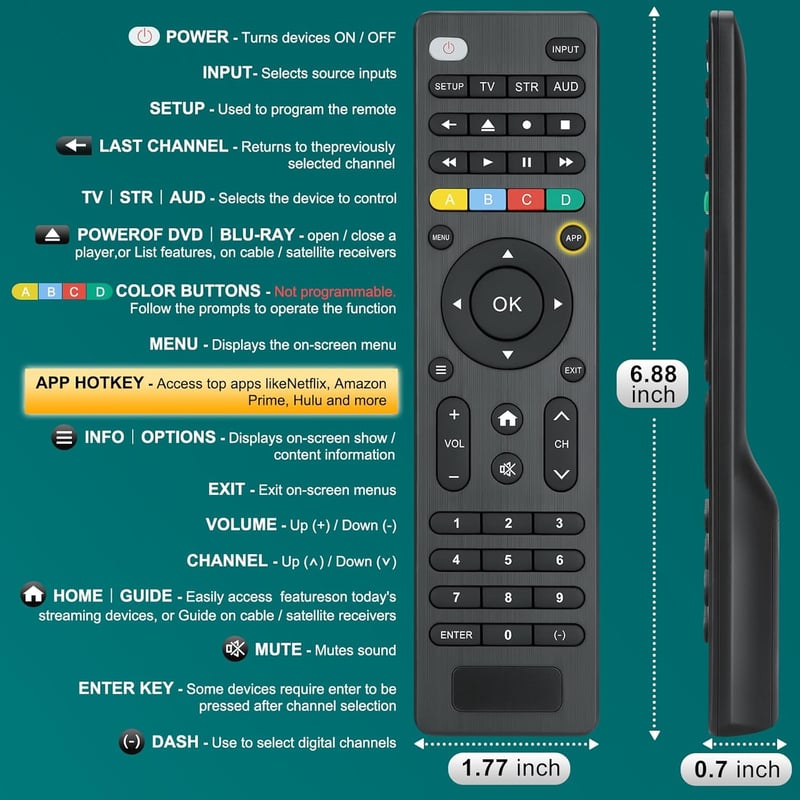 Loutoc Univerzális TV Távirányító - Samsung, LG, Sony, Hisense, TCL, Panasonic, Philips TV-hez, Streaming Lejátszóhoz, Soundbarhoz, DVD/Blu-