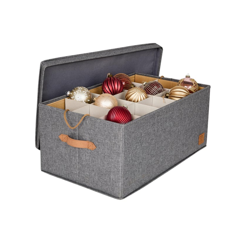 LOVE !T STORE !T Prémiový úložný box na vianočné gule – 30 priehradiek na vianočné ozdoby, s vyberateľnými podnosmi – sivý – 58x36x25 cm