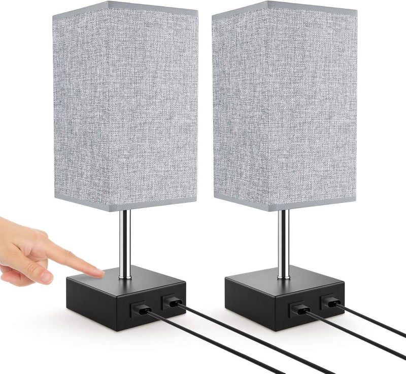 Lovebay Érintésvezérelt Asztali Lámpa Szürke - Szabályozható Fényerő, 2 USB Töltőport, Szemkímélő LED, Hálószobába, Nappaliba