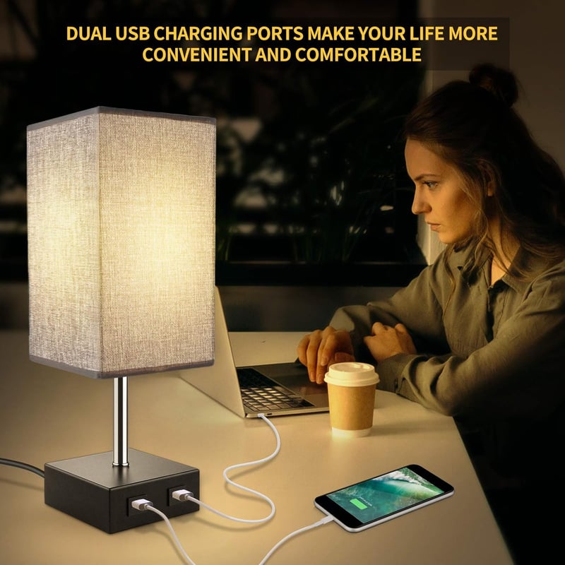 Lovebay Érintésvezérelt Asztali Lámpa Szürke - Szabályozható Fényerő, 2 USB Töltőport, Szemkímélő LED, Hálószobába, Nappaliba