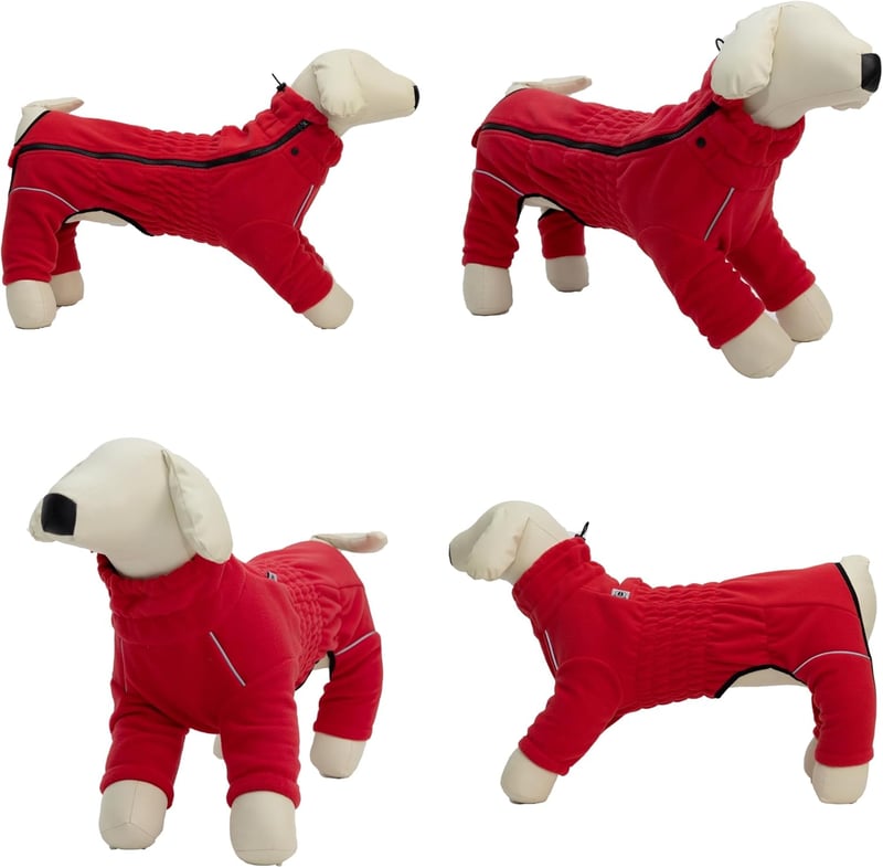 lovelonglong Szélálló Kutyakabát 4 Lábas Fleece Téli Kabát Cipzárral XL Piros