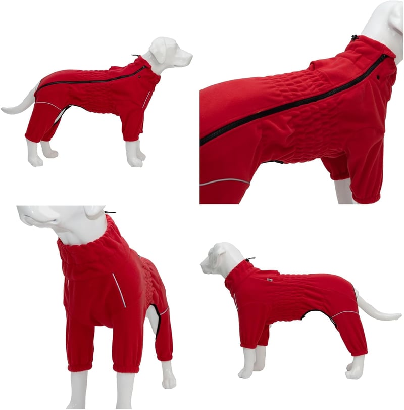 lovelonglong Szélálló Kutyakabát 4 Lábas Fleece Téli Kabát Cipzárral XL Piros