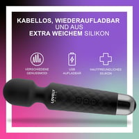LOVELY WAND Vezeték Nélküli Masszírozó - 8 Sebességfokozat, 20 Vibrációs Mód, Vízálló, Újratölthető, Hordozható Mini Testmasszírozó, Fekete 5